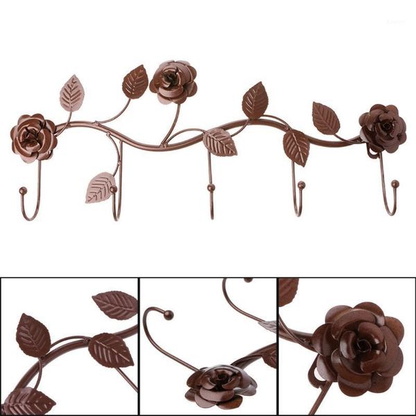 

vintage iron rose leaves hook coat hat bag hanger organizer holder wall decor1