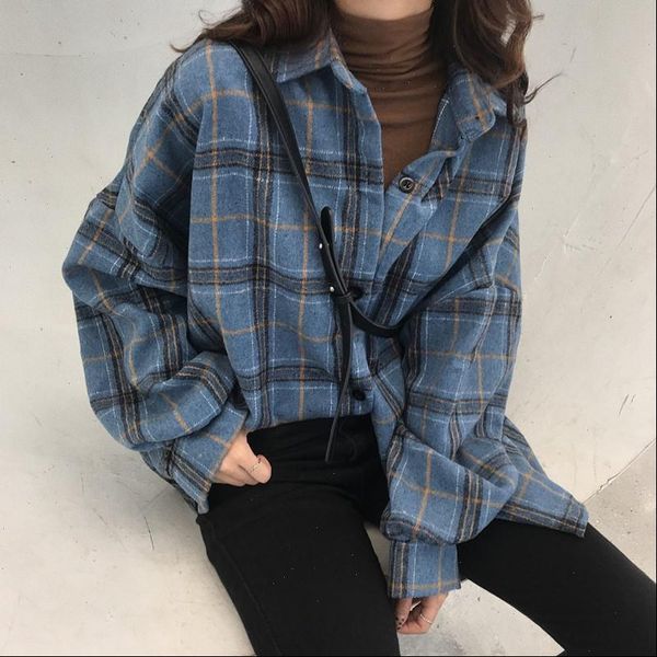 

korean style oversized plaid shirts blouse women autumn cotton blouse long sleeve plus size blouses 2021 button up shirt blusas, White