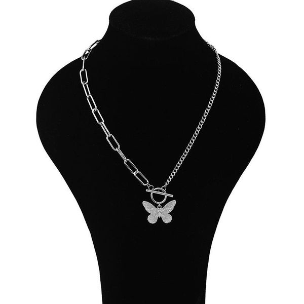 

stainless steel butterfly necklace female asymmetrical chain hypoallergenic girl pendant gift for girlfriend jewelry accessories, Silver