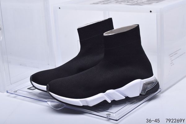 

new paris fashion sock shoe knitted trainers socks casual sneakers athletic trainer race black shoes classic men women sports shoes 36-45, White;red