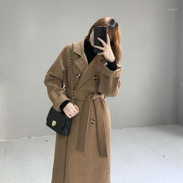 

li wenyi 2021 winter new 150cm small women's middle long cocoon cotton jacket woolen coat1, Black
