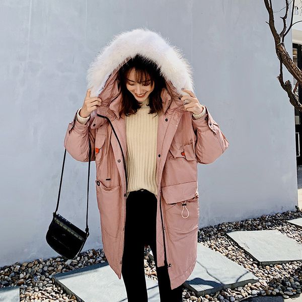 

long down parka women winter hooded warm cotton-padded jacket coat female casual loose cotton coats women's overcoat, Black