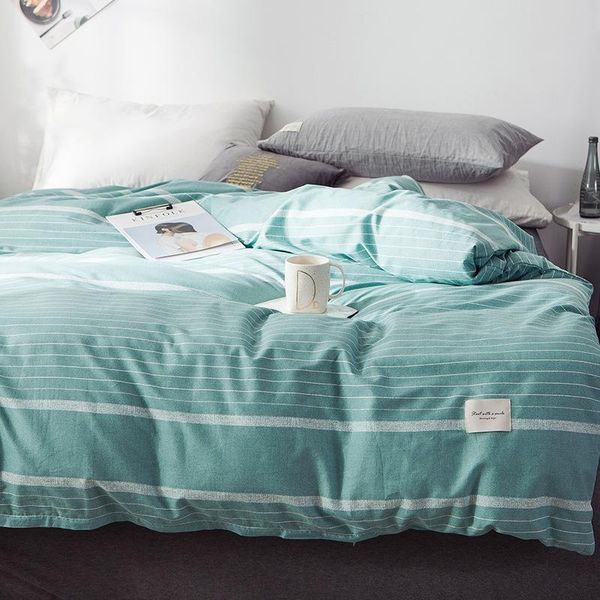 

comforters & sets modern household bedding set cotton quilt cover simple stripe check single double woven label