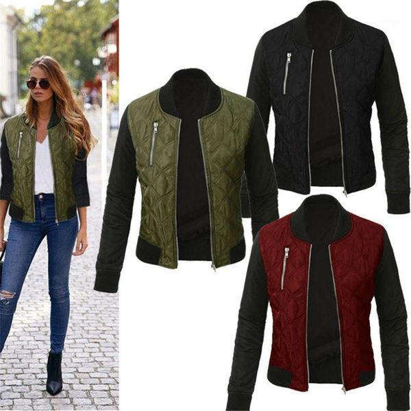

short jacket female 2020 autumn winter fashion new solid color zipper long sleeve quilted cotton slim jacket tide h10371, Black;brown