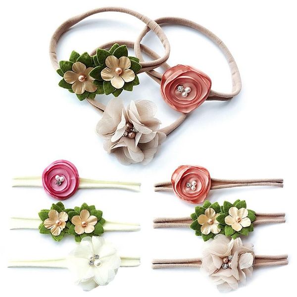 

3pcs/set baby girls flower headband set infant bowknot lovely headwear gift children kids princess band hair accessory, Slivery;white