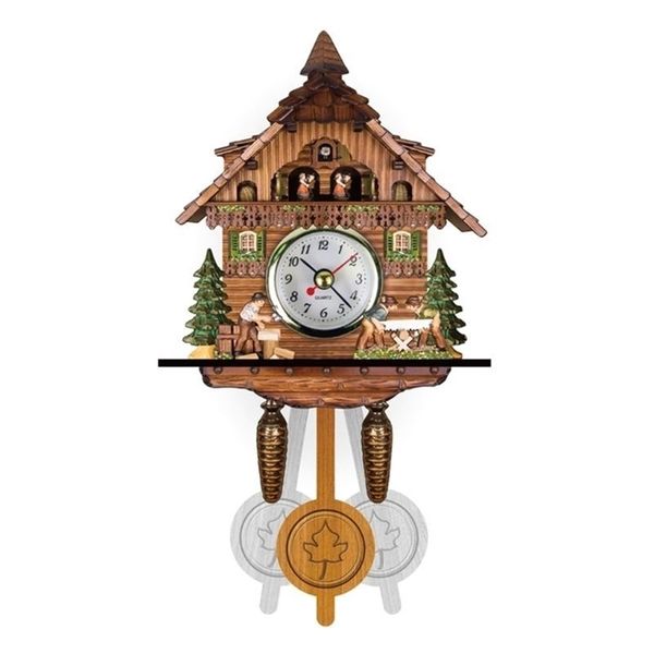 Antigo Cuco De Madeira Relógio De Parede Pássaro Tempo de Pássaro Bell Balanço Relógio de Alarme Home Restaurante Quarto Decoração 201118