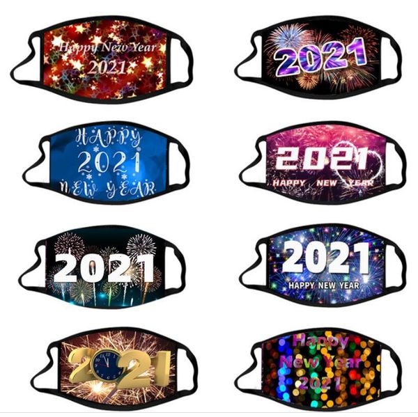 

face masks 2021happy new year print mouth cover chritmas fireworks dustproof breathable protective disposable mask lsk