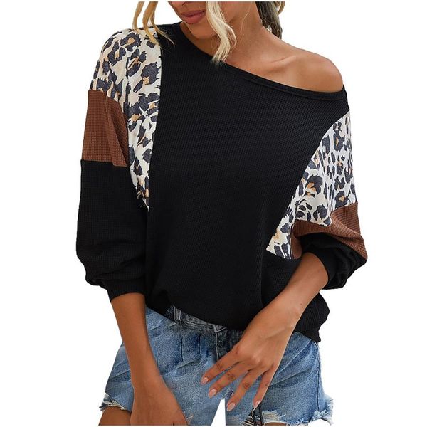 

winter hoodie women dies stitching printed leopard print round neck long-sleeved streetwear cartoon sudaderas hombre, Black