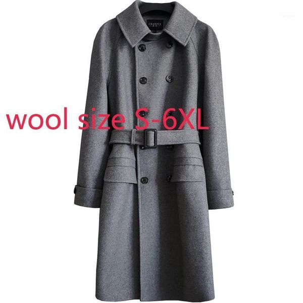 

new arrival classic woolen coat men winter double breasted wool large casual thick adjustable waist plus size s-6xl1, Black