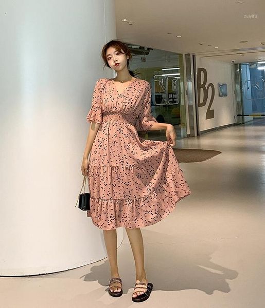 

gruiiceen elegant summer dress chiffon v-neck loving heart pattern dress elastic waist slim new gy20209351, Black;gray