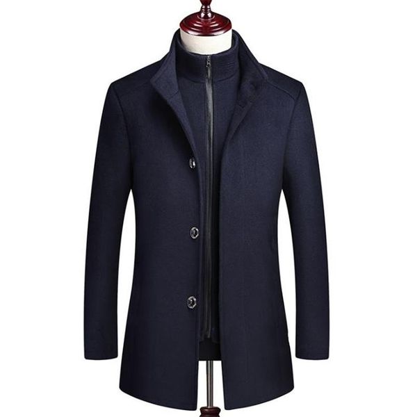 

men's wool & blends winter men jacket slim fit thick warm coats with removable inside male woolen jackets mens brand clothing coat, Black