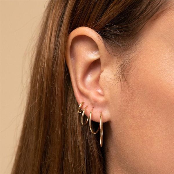 

hoop & huggie jujia fashion stainless steel earrings for women girls circle gold silver color ear jewelry gift brincos, Golden;silver