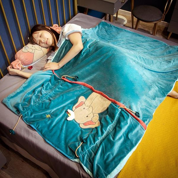 

cartoon flannel blanket elephant convenient storage blanket candy shape nap thicken plush cover for bed xmas gifts