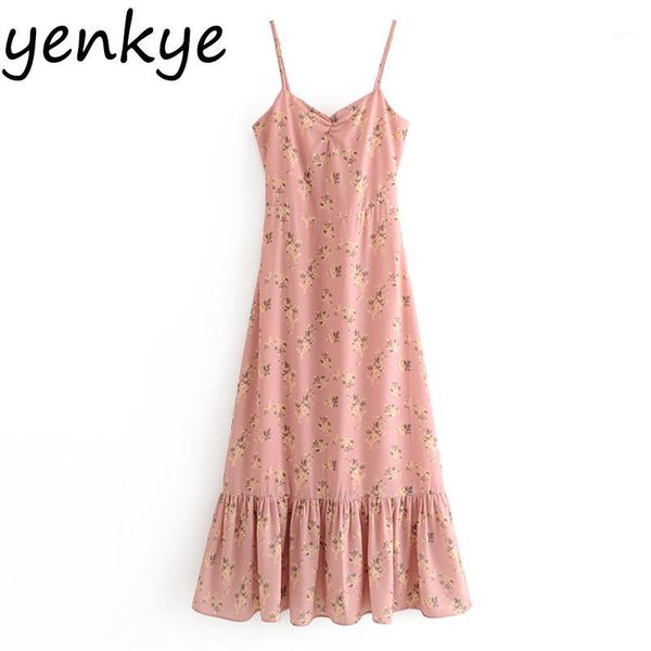

spaghetti strap summer dress women vintage floral print dress modern lady backless sleeveless slim a-line chiffon sundress1, Black;gray