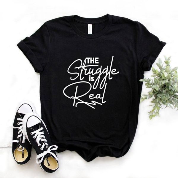 

women t shirt the struggle is real letters print tshirt women short sleeve o neck loose t-shirt ladies causal tee shirt, White