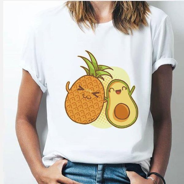 

летняя мода женские тройники топы ананасовые фрукты печать одежда футболка графическая футболка для женщин kawaii camisas одежда муджера, White
