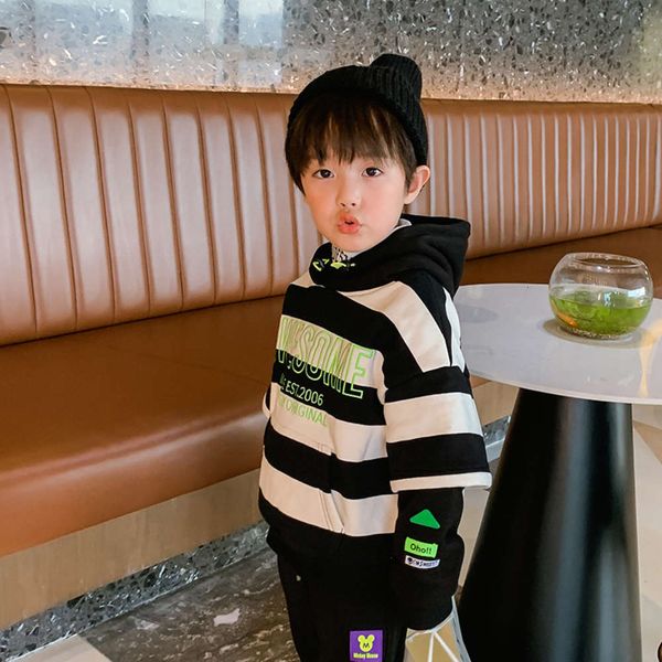 

pure plush im cotton children's boys' striped hoodie a7sz, Black