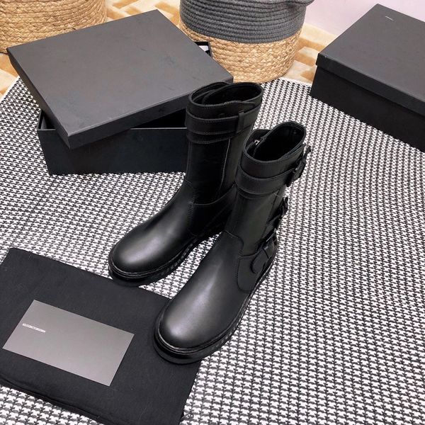 

women boot new era bottines classic square buckle motorcycle boots platform half boots cowskin boots black shoes ankle boot