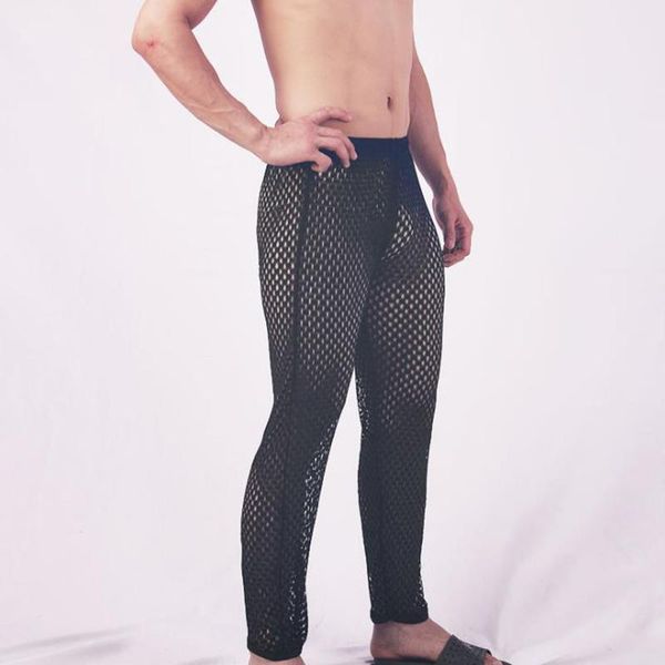 

fishnet pants men see through trouser home lounge gay male funny pink long pajama black red sleep bottoms, Black;brown