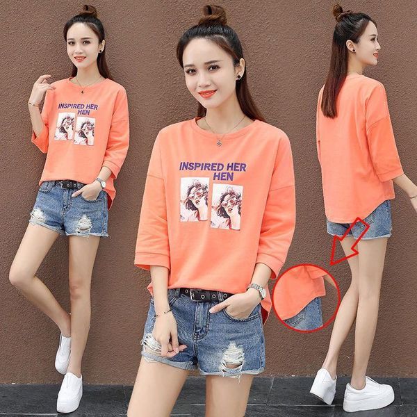 

2020 o neck t shirt woman summer fashion irregular women shirts three quarter sleeve shirt korean style tight woman t-shirt, White