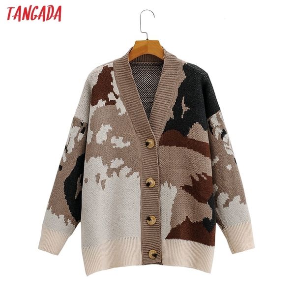 

tangada women camouflage long cardigan vintage jumper autumn winter fashion oversized knitted coat 2f306 y200915, White;black