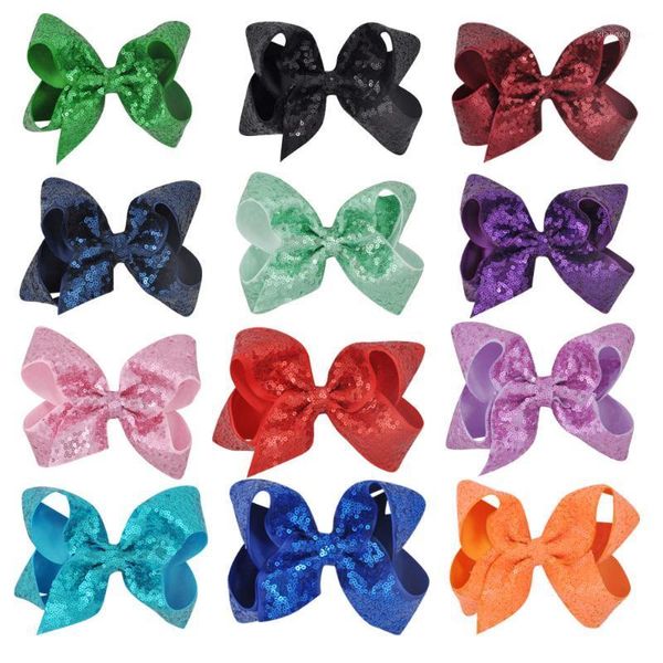 

6 inch girls hair bows accessories girls princess children cute headwear clips with sequins hair ornament women clips1, Slivery;white