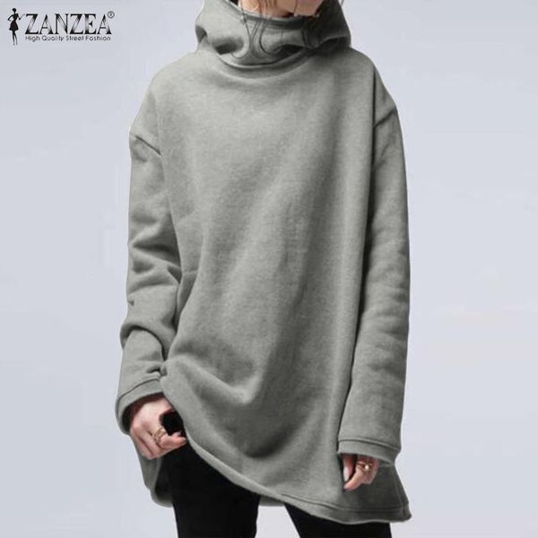 

zanzea autumn turtleneck long sleeve solid pullover women winter sweatshirts fashion hoodies streetwear casual loose sweatshirt, Black