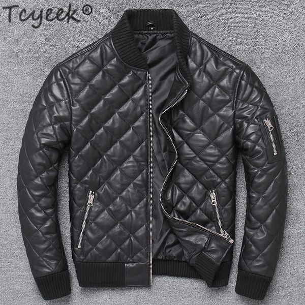 Tcyeek Streetwear Winter Herbst 100% Echte Lederjacke Männer Moto Biker Natürliche Schaffell Mantel Mens Echte Leder Jacken 1988 LJ201029