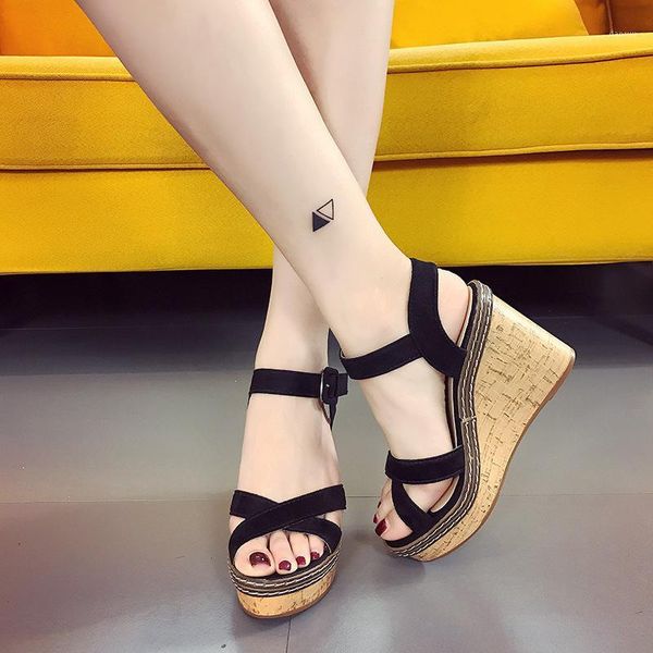 

sandals women wedge waterproof platform high heel fashion ankle strap open toe womens shoes sandalias mujer 20211, Black