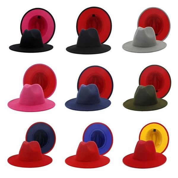 

panama cap jazz formal hat lady felt fedora hats fashion patchwork wide brim caps trilby chapeau for men women red black 2020, Blue;gray