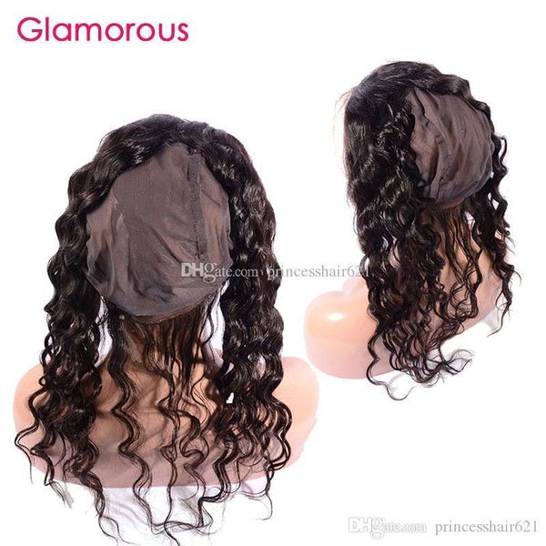

glamorous malaysian natural wave hair 360 lace frontal human hair round lace closure with cap peruvian indian brazilian hair frontal, Black;brown