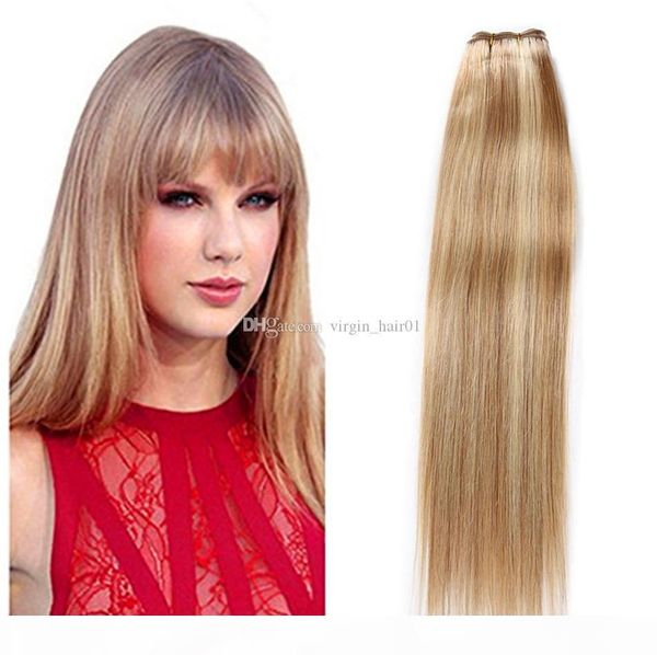 

brazilian virgin human straight bundles wedding hair 3pcs mix piano color #8 #613 hair weft medium brown and blonde hair extensions, Black;brown