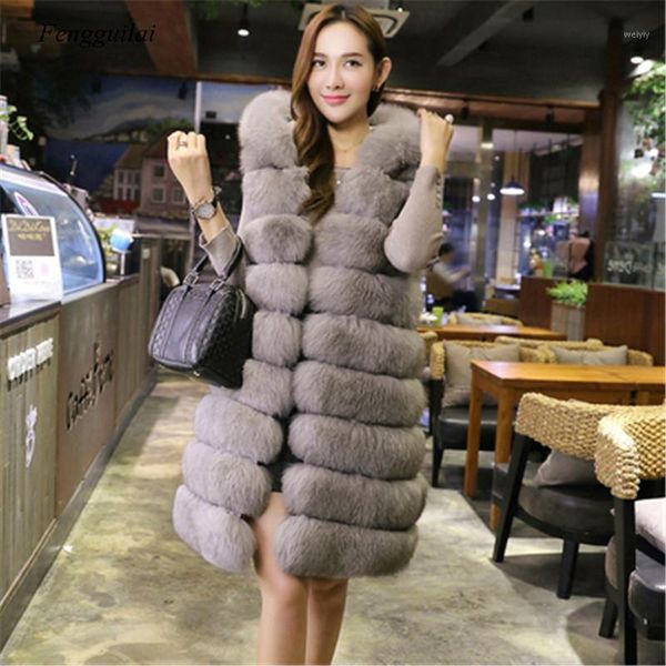 

new ladies high-quality ladies imitation fur vest mid-length thick hooded coat vest shoulder fur coat fashion1, Black