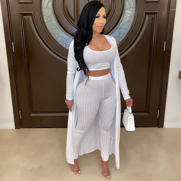 

ensemble 3 pièces femme knitted outfits for women matching sets neon green 3 piece set women tank pants+long cardigan1, Gray