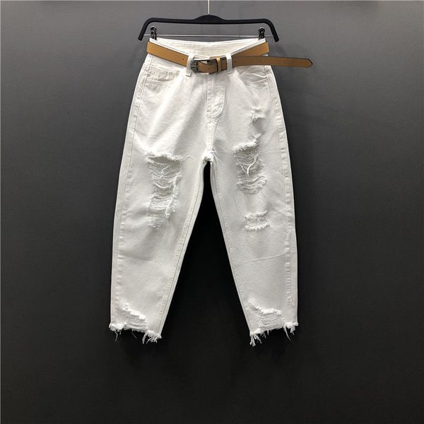 

summer new korea fashion vintage ripped white jeans for women loose casual ankle-length denim harem pants jean femme s921 210202, Blue