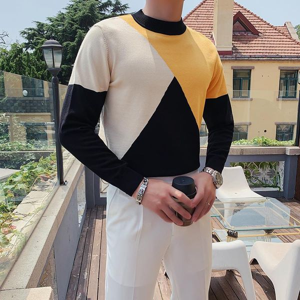 

half turtleneck sweaters men business casual knitted pullovers autumn winter color matching slim fit knitwear male clothing, White;black