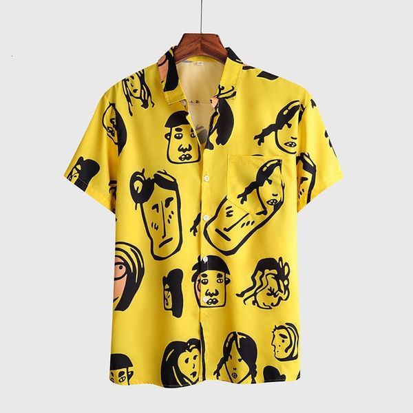 

2020 summer new mens holiday beach style short sleeve hawaiian shirts yellowr printing casual flowe shirt for men blouse loose, White;black
