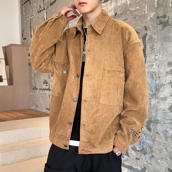 

men's jackets 2021 autumn fashion corduroy fabric outerwear loose coats male streetwear bomber jacket slim fit windbreaker size m-4xl, Black;brown