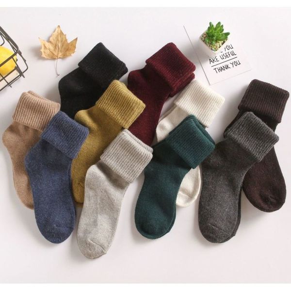 

autumn and winter new rabbit flanging stockings solid color versatile middle tube wool women's socks, Black;white