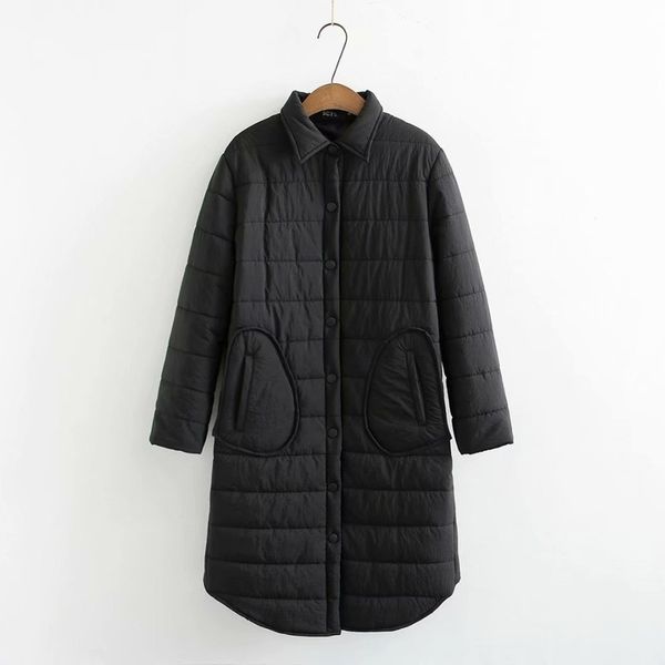 

long women's coat big casual solid button up to-line winter clothing nzuv, Black
