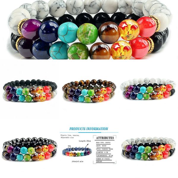 

chakra 2pcs/set natural stone bracelets tiger eye 7 black lava beads healing balance strand bracelet bangle reiki buddhaafso