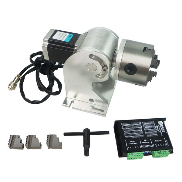 

tool parts 3 claws rotary axis 80mm max for fiber laser nameplate marking machine 20w 30w 50w metal engraving machine use with drive board
