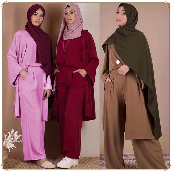 

three islamic high-quality ensembles + pants outerwear simple muslim fashion rentals dressed in wq2595 suits, White