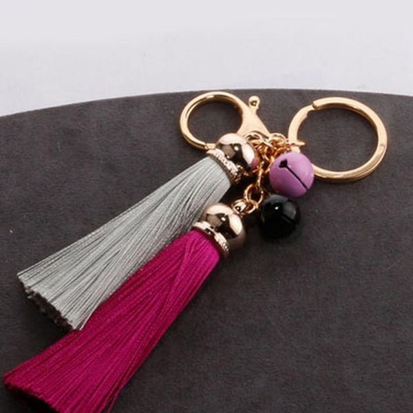 

new fashion tassel key chain with bell cute tassel key chain bag accessory silk tassels car key ring fringe jewelry qs1825 h jlluem, Red;blue