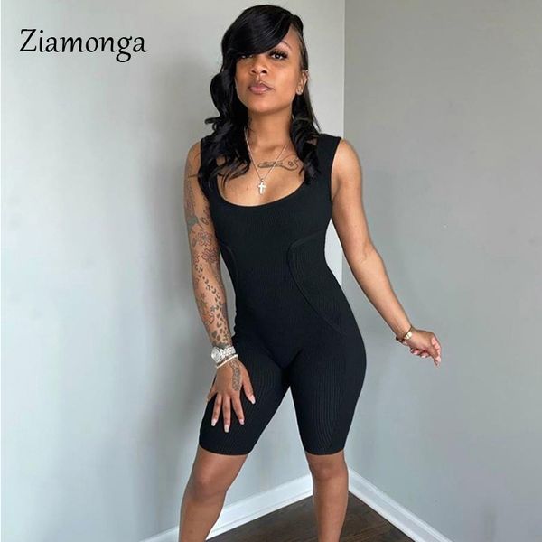 

ziamonga black grey knit ribbed bodycon playsuit biker shorts jumpsuit women summer 2020 party club rompers womens jumpsuit t200704, Black;white