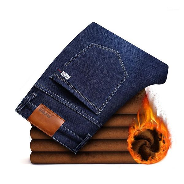 

moruancle men's casual winter warm jeans pants fleece lined denim trousers thick thermal stretch jeans plus size 28-421, Blue
