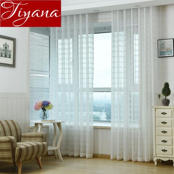 

curtain & drapes plaid transparent sheer voile panel for living room curtains tulle linen fabrics cortinas kitchen t&040 #30