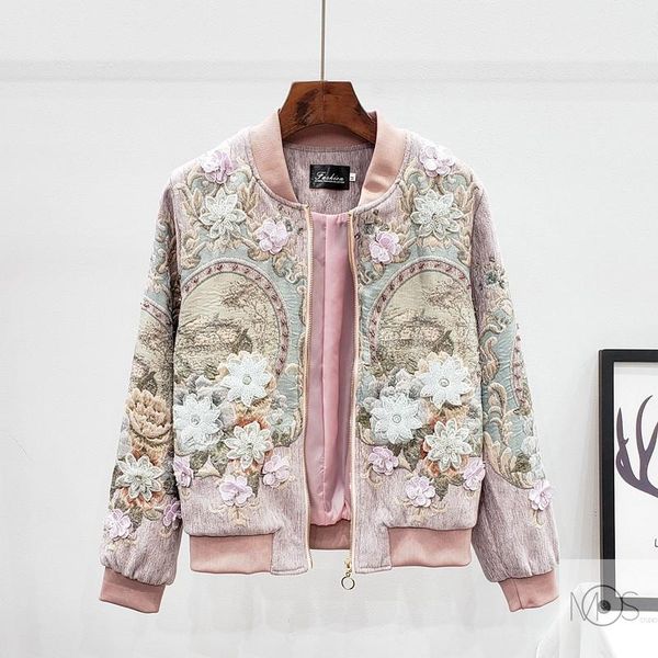 

ewq] loose court jacquard pin bead embroidered baseball jacket women o-neck collar casual new fashion tide 2020 autumn gd857, Black;brown