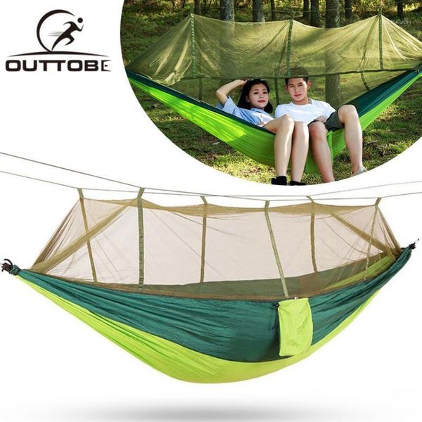 

outtobe portable outdoor camping hammock with mosquito net high strength parachute fabric hanging bed hunting sleeping swing1
