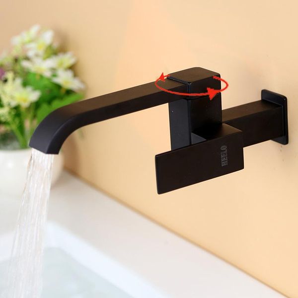 

bathroom sink faucets g1/2" black/chrome wall-mounted extended balcony square swivel all-copper single-cold faucet for household use